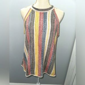 Striped Button Back Top Blouse size L